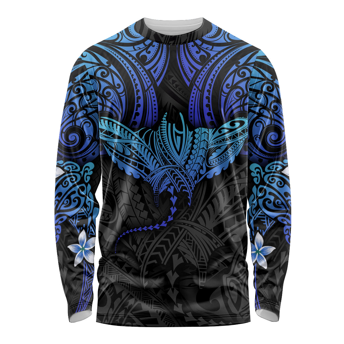 Polynesian Ray Pattern Long Sleeve Shirt TS04 Unisex Black Blue - Polynesian Pride