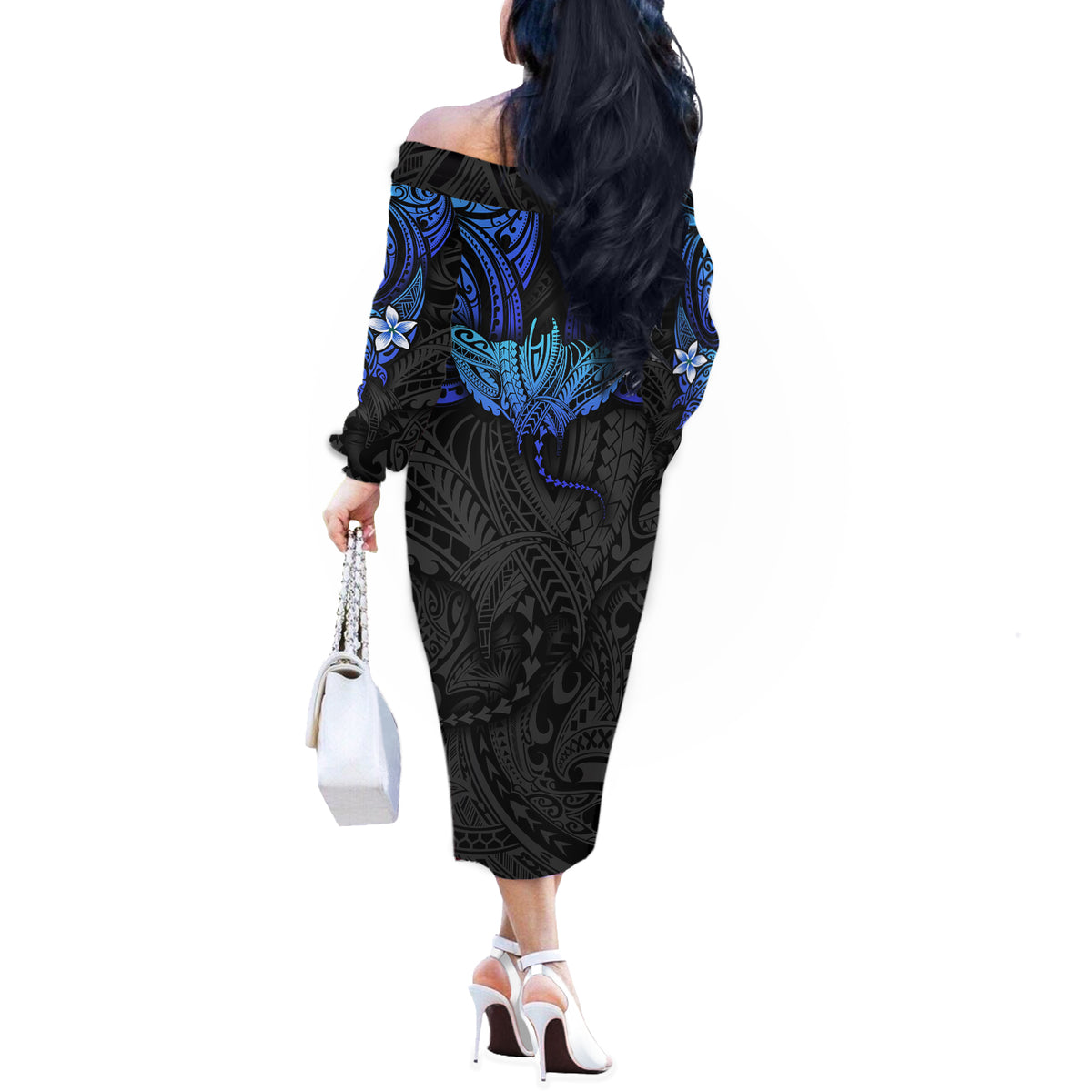 Polynesian Ray Pattern Off The Shoulder Long Sleeve Dress TS04 - Polynesian Pride