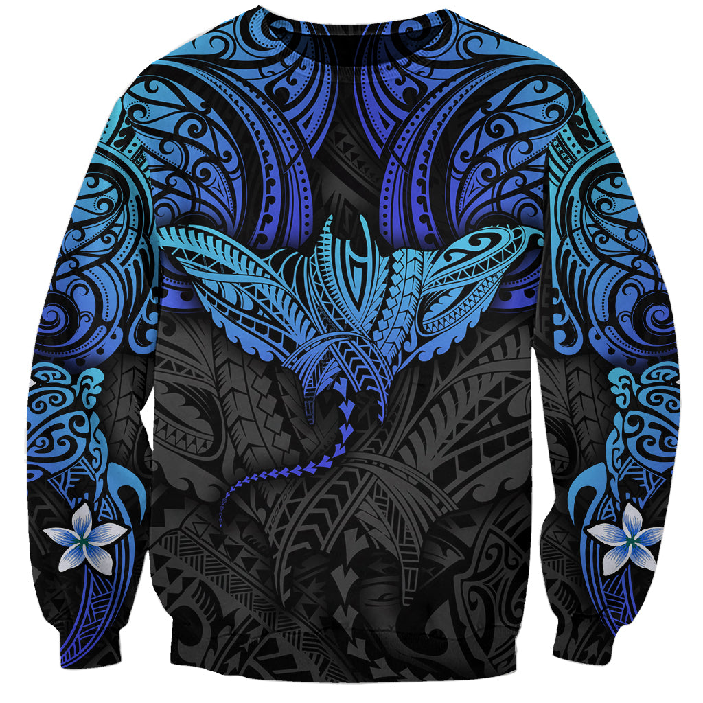 Polynesian Ray Pattern Sweatshirt TS04 Unisex Black Blue - Polynesian Pride