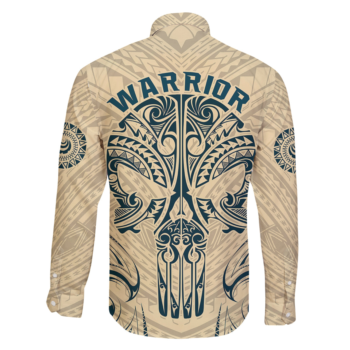 Polynesian Family Matching Off Shoulder Long Sleeve Dress and Hawaiian Shirt Warrior Skull with Tribal Patterns Tattoo Design TS04 - Polynesian Pride
