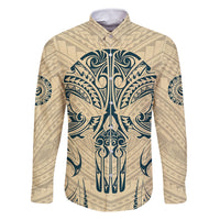 Polynesian Family Matching Summer Maxi Dress and Hawaiian Shirt Warrior Skull with Tribal Patterns Tattoo Design TS04 Dad's Shirt - Long Sleeve Yellow - Polynesian Pride