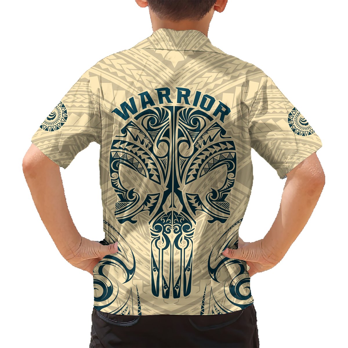 Polynesian Hawaiian Shirt Warrior Skull with Tribal Patterns Tattoo Design TS04 - Polynesian Pride