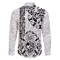 Hawaii Family Matching Off Shoulder Maxi Dress and Hawaiian Shirt with Polynesian Turtle TS04 Dad's Shirt - Long Sleeve Black/White - Polynesian Pride