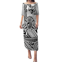 Hawaii Family Matching Puletasi Dress and Hawaiian Shirt with Polynesian Turtle TS04 Mom's Dress Black/White - Polynesian Pride