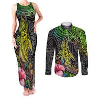 Polynesian Couples Matching Tank Maxi Dress and Long Sleeve Button Shirts Whales and Compass Gradient Pattern TS04 Gradient - Polynesian Pride