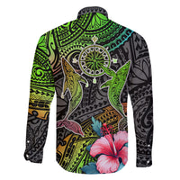 Polynesian Family Matching Long Sleeve Bodycon Dress and Hawaiian Shirt Whales and Compass Gradient Pattern TS04 - Polynesian Pride