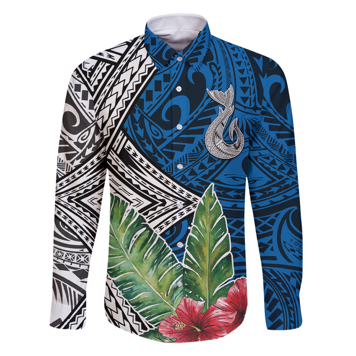 Polynesian Family Matching Mermaid Dress and Hawaiian Shirt Whale Pattern and Hibiscus Flowers TS04 Dad's Shirt - Long Sleeve Multicolor - Polynesian Pride