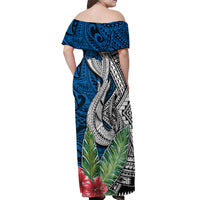 Polynesian Off Shoulder Maxi Dress Whale Pattern and Hibiscus Flowers TS04 - Polynesian Pride