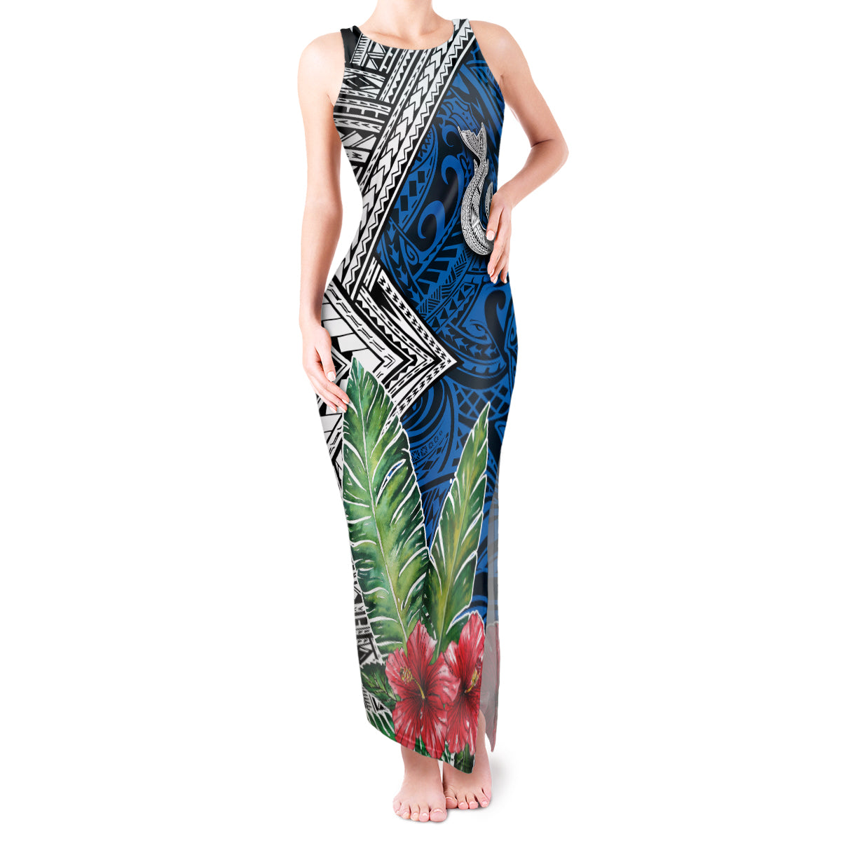 Polynesian Tank Maxi Dress Whale Pattern and Hibiscus Flowers TS04 Women Multicolor - Polynesian Pride