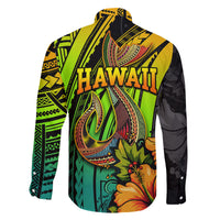 Hawaii Family Matching Mermaid Dress and Hawaiian Shirt Polynesian Fish Hook and Hibiscus Flowers with Gradient Pattern TS04 - Polynesian Pride