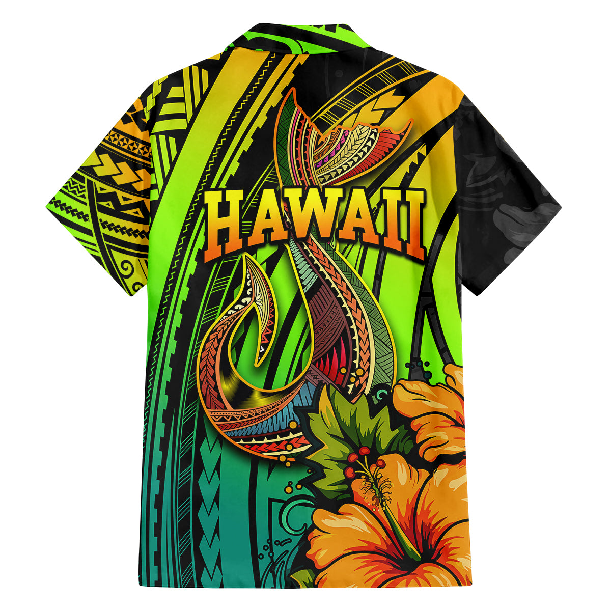 Hawaii Family Matching Off Shoulder Maxi Dress and Hawaiian Shirt Polynesian Fish Hook and Hibiscus Flowers with Gradient Pattern TS04 - Polynesian Pride