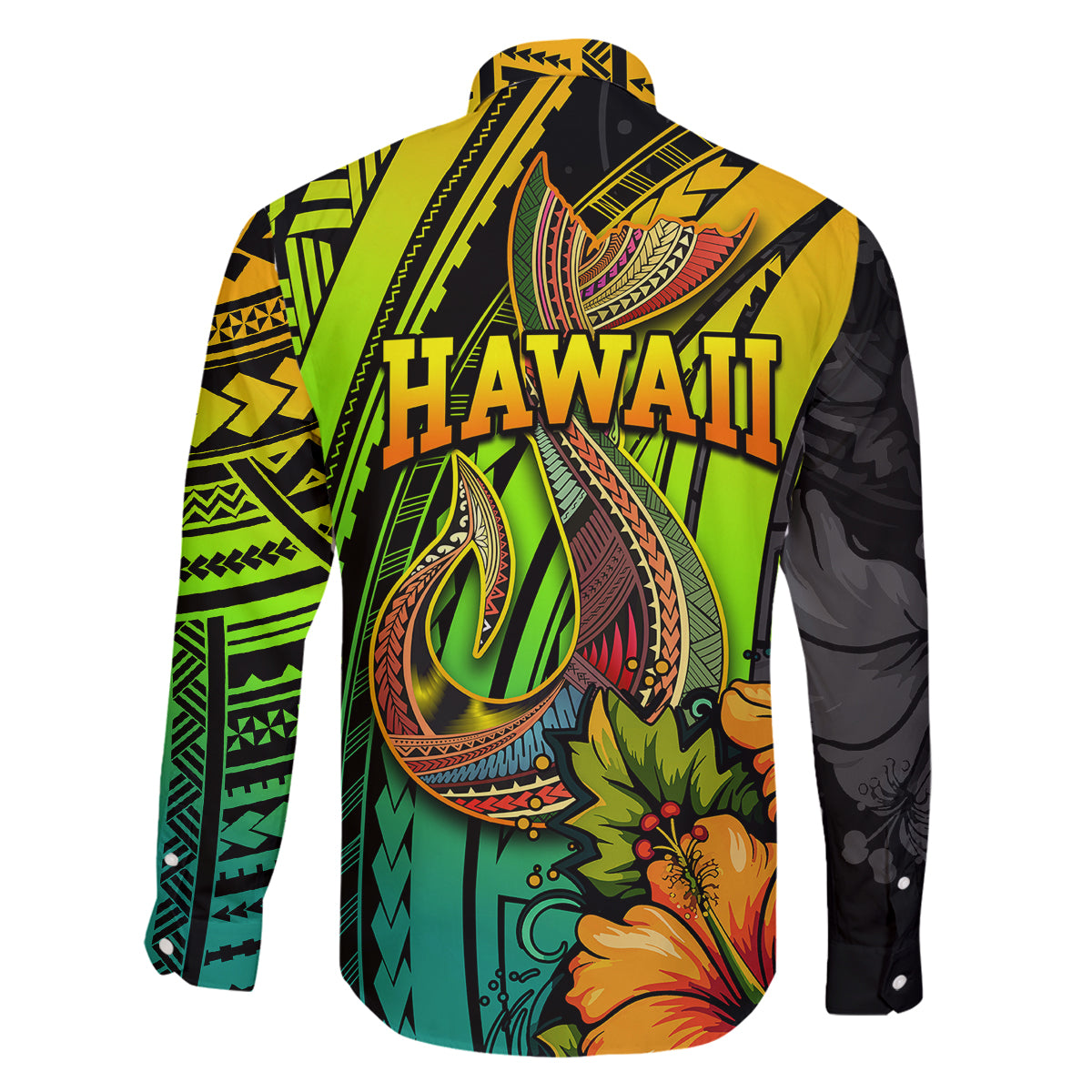 Hawaii Family Matching Off Shoulder Maxi Dress and Hawaiian Shirt Polynesian Fish Hook and Hibiscus Flowers with Gradient Pattern TS04 - Polynesian Pride
