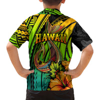 Hawaii Family Matching Puletasi Dress and Hawaiian Shirt Polynesian Fish Hook and Hibiscus Flowers with Gradient Pattern TS04 - Polynesian Pride