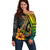 Hawaii Off Shoulder Sweater Polynesian Fish Hook and Hibiscus Flowers with Gradient Pattern TS04 Women Multicolor - Polynesian Pride