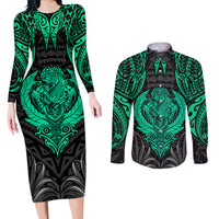 Polynesian Couples Matching Long Sleeve Bodycon Dress and Long Sleeve Button Shirts Abstract Tiki TS04 Black/Yellow - Polynesian Pride