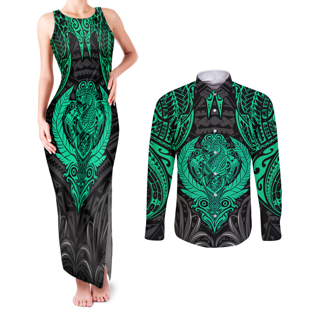 Polynesian Couples Matching Tank Maxi Dress and Long Sleeve Button Shirts Abstract Tiki TS04 Black/Yellow - Polynesian Pride