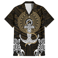 Polynesian Swordfish Family Matching Off Shoulder Long Sleeve Dress and Hawaiian Shirt with Anchor Pattern and Tribal Turtle TS04 Dad's Shirt - Short Sleeve Multicolor - Polynesian Pride