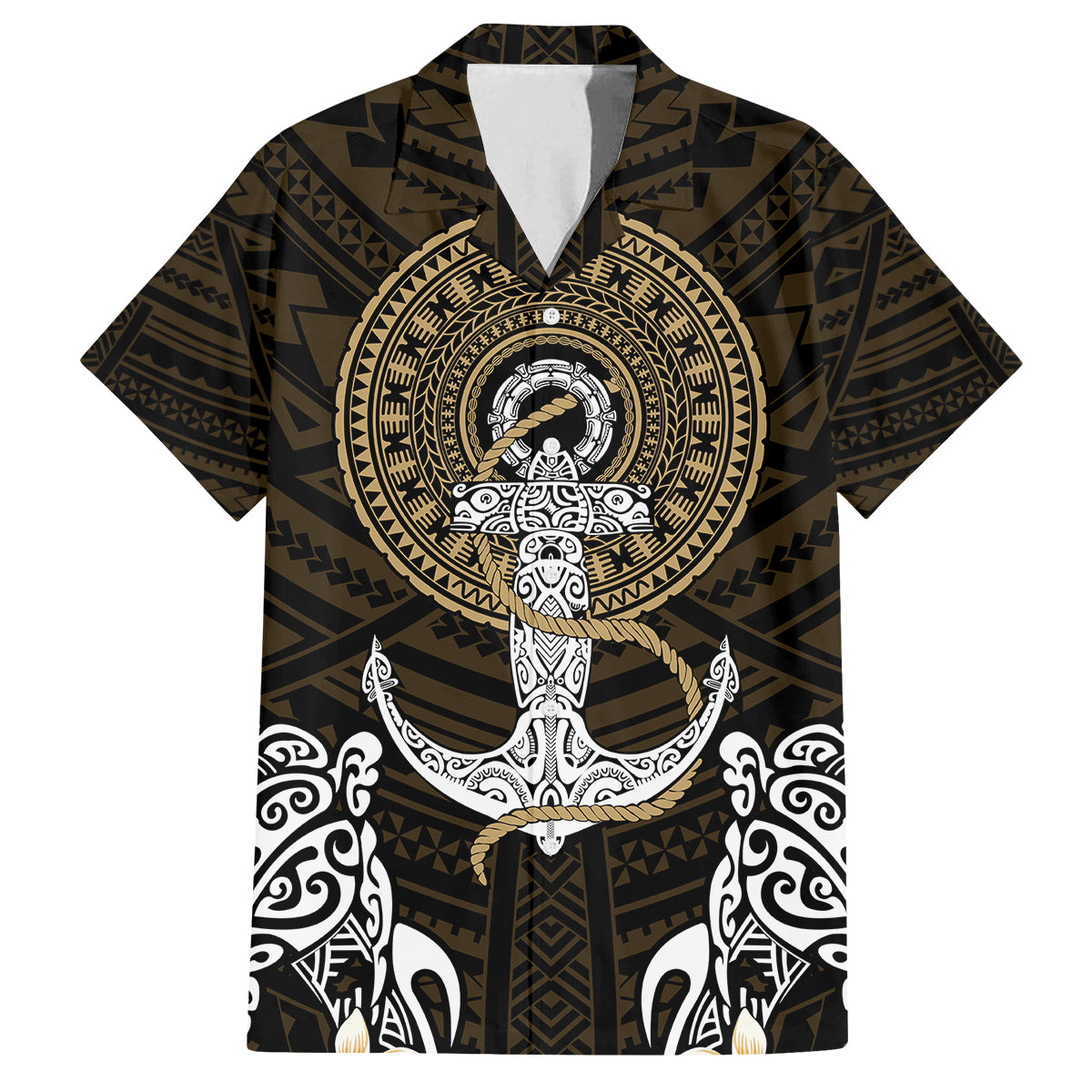 Polynesian Swordfish Family Matching Tank Maxi Dress and Hawaiian Shirt with Anchor Pattern and Tribal Turtle TS04 Dad's Shirt - Short Sleeve Multicolor - Polynesian Pride