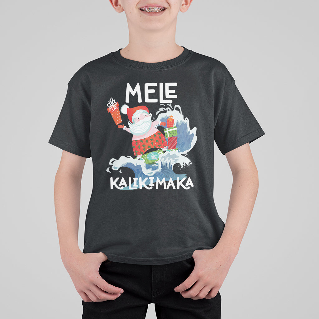 Mele Kalikimaka Surfing Cute Santa Hawaiian Christmas T Shirt For Kid TS09 Black - Polynesian Pride