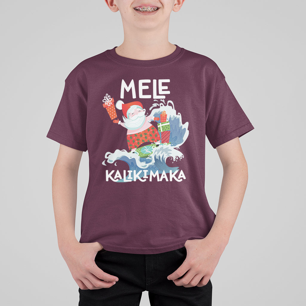 Mele Kalikimaka Surfing Cute Santa Hawaiian Christmas T Shirt For Kid TS09 Maroon - Polynesian Pride