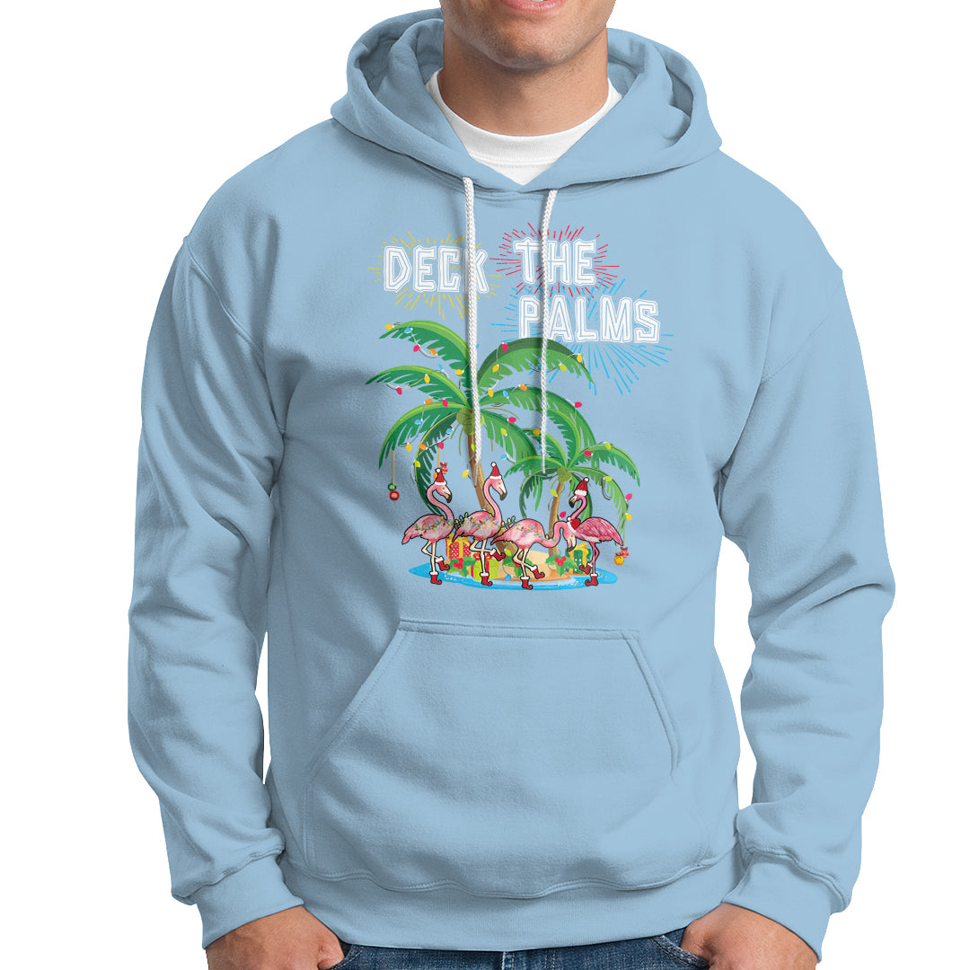 Christmas In Hawaii Hoodie Deck the Palms Firework Merry Christmas Flamingo TS09 Light Blue - Polynesian Pride