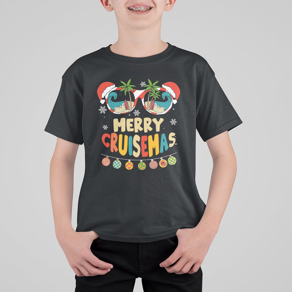 Merry Cruisemas Hawaiian Christmas Palm Tree Sunglass T Shirt For Kid TS09 Black - Polynesian Pride