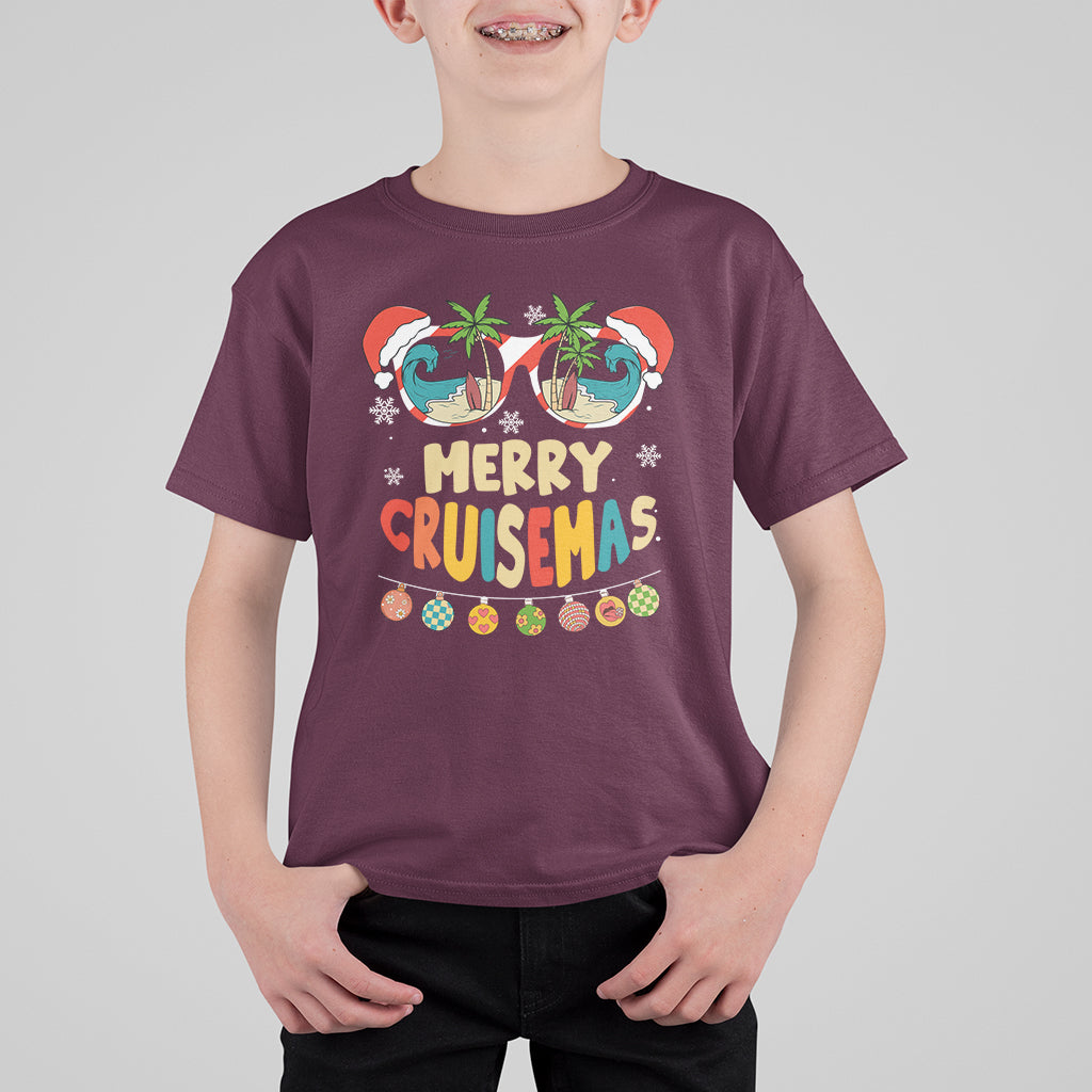 Merry Cruisemas Hawaiian Christmas Palm Tree Sunglass T Shirt For Kid TS09 Maroon - Polynesian Pride