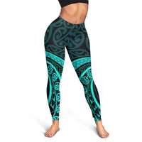 Turquoise New Zealand Mangopare Leggings Aotearoa Maori Koru Style LT14 - Polynesian Pride