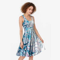 Turquoise Paua Shell Maori Midi Dress Koru Kowhaiwhai
