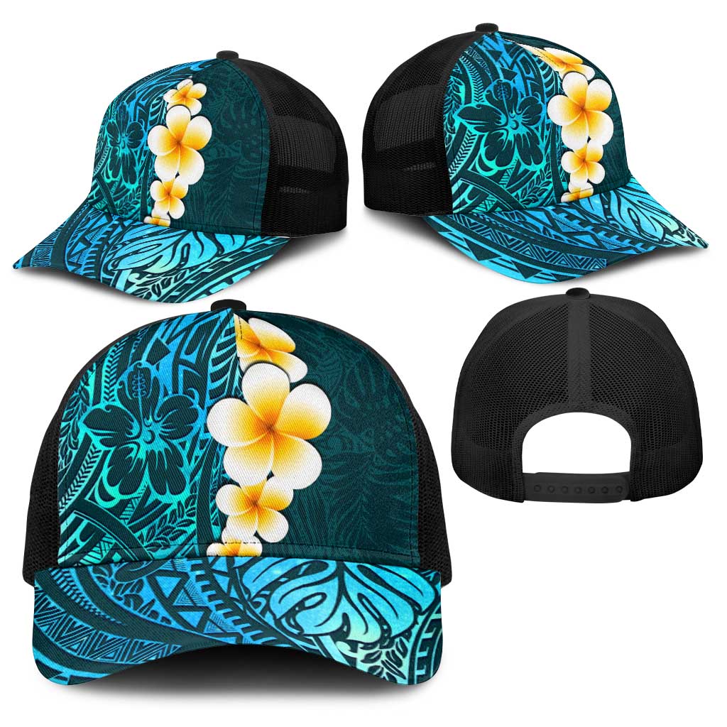 Turquosie Polynesia Baseball Net Cap Plumeria Tropical Leaves With Galaxy Polynesian Art LT14 - Polynesian Pride