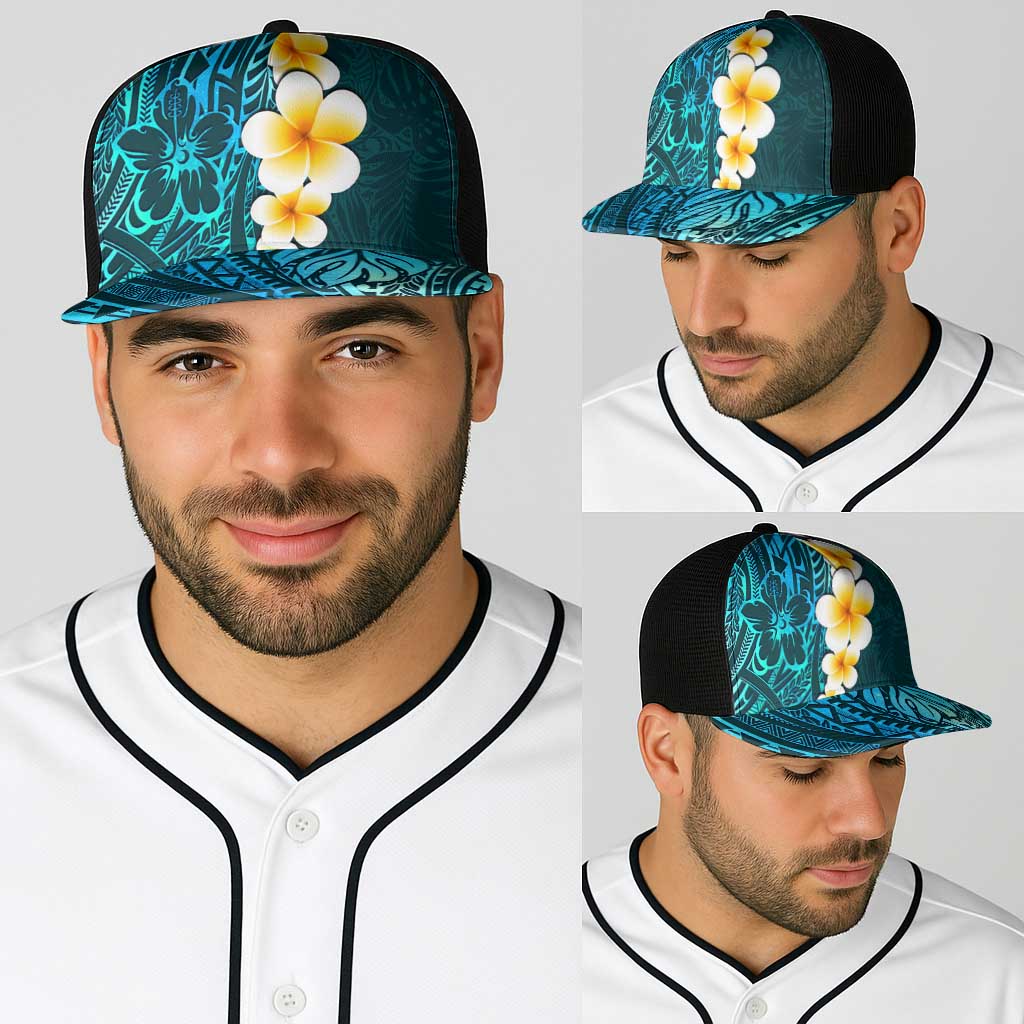 Turquosie Polynesia Baseball Net Cap Plumeria Tropical Leaves With Galaxy Polynesian Art LT14 - Polynesian Pride