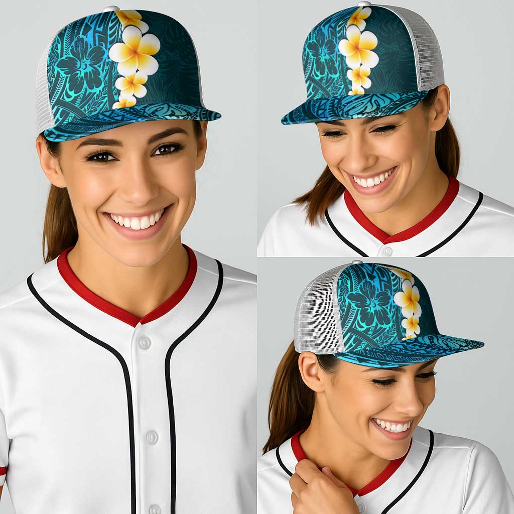 Turquosie Polynesia Baseball Net Cap Plumeria Tropical Leaves With Galaxy Polynesian Art LT14 - Polynesian Pride