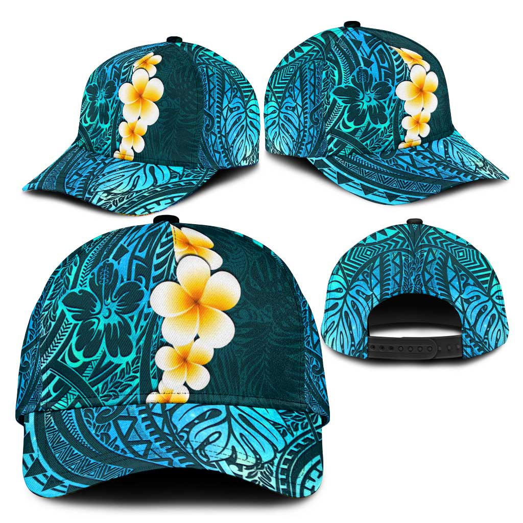Turquosie Polynesia Classic Cap Plumeria Tropical Leaves With Galaxy Polynesian Art LT14