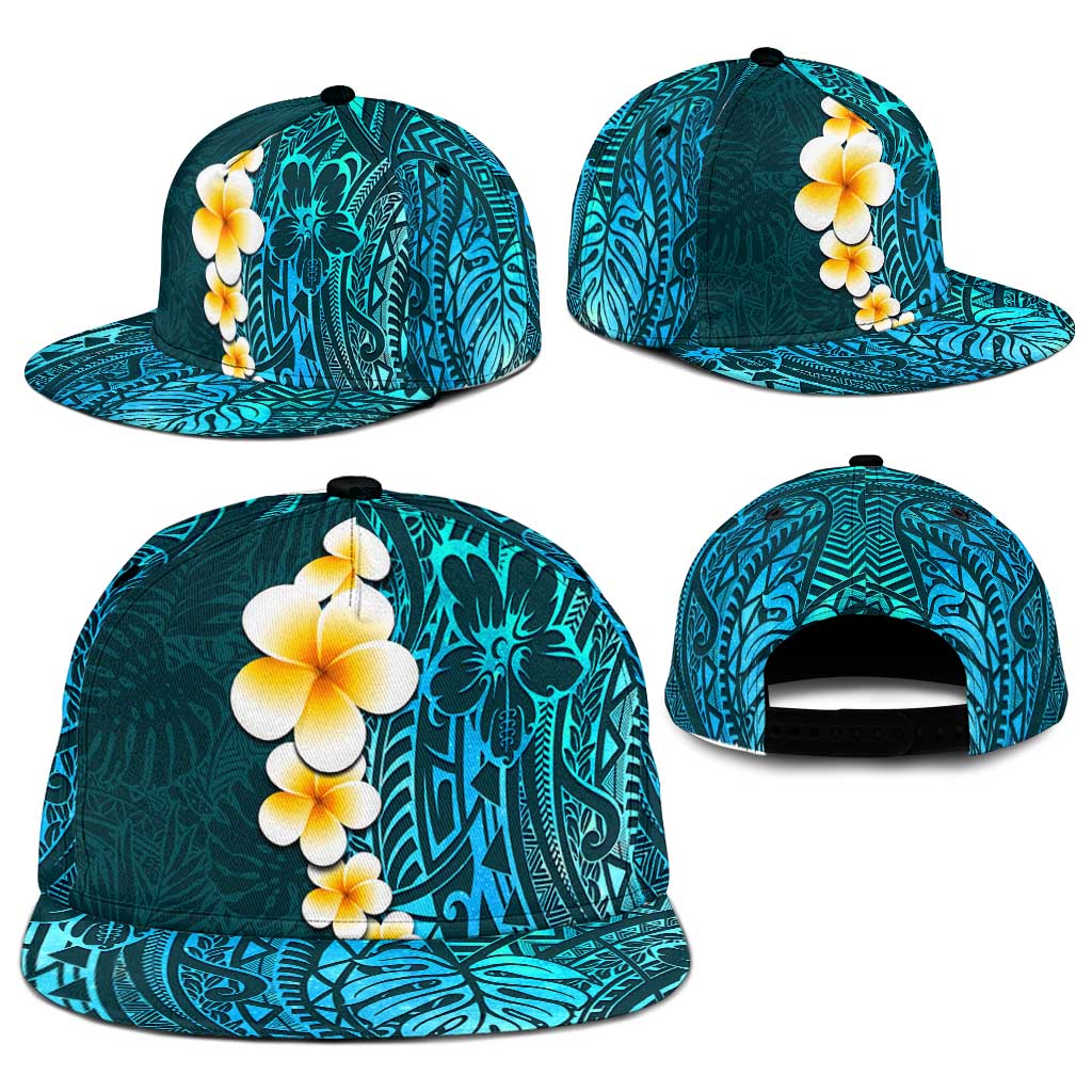 Turquosie Polynesia Snapback Cap Plumeria Tropical Leaves With Galaxy Polynesian Art LT14 - Polynesian Pride