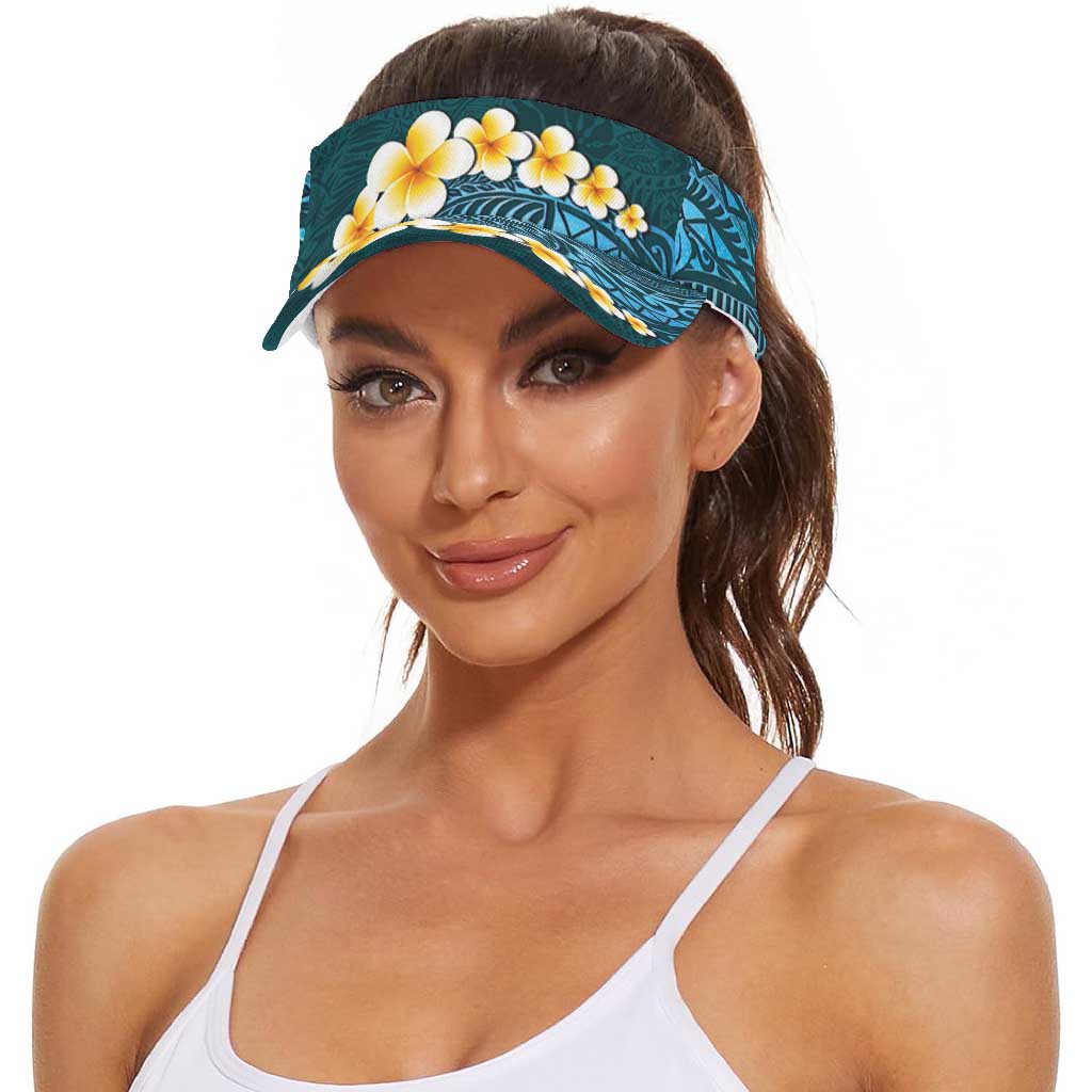 Turquosie Polynesia Sun Visor Cap Plumeria Tropical Leaves With Galaxy Polynesian Art
