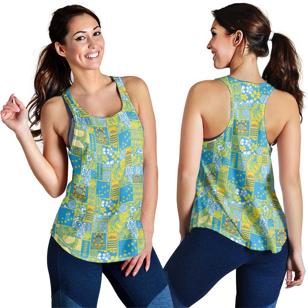 Tuvalu Manuia te Kilisimasi Women Racerback Tank Pacific Patchwork Xmas Vibes - Polynesian Pride