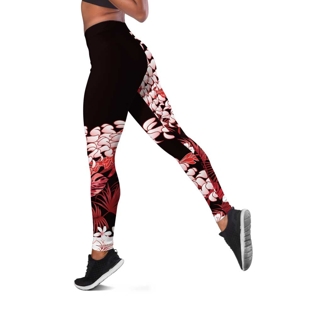 Ulaula Aloha Hawaii Lei Leggings Tropical Flowers Elegant Vibe - Polynesian Pride