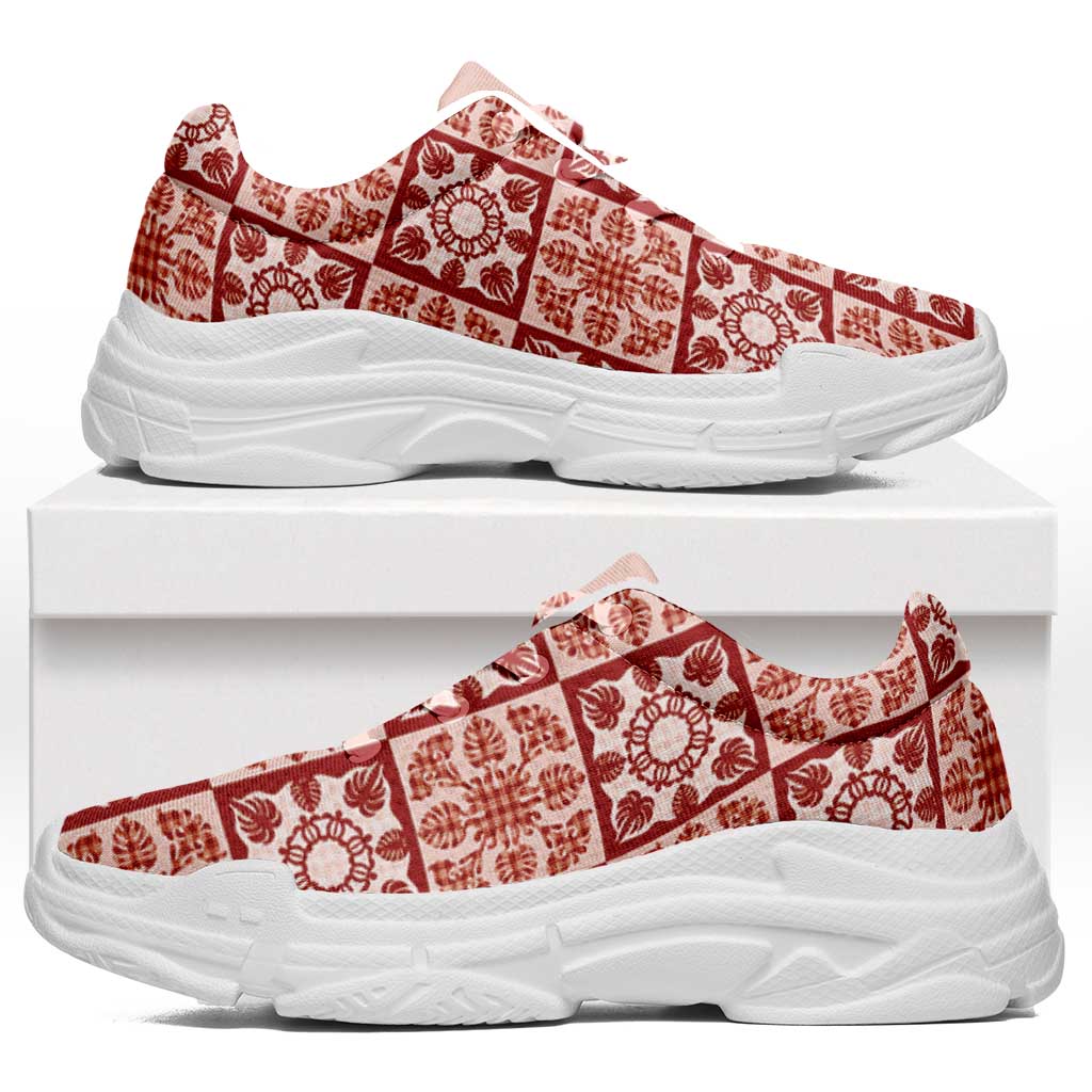 Ulaula Palaka Quilt Hawaii Chunky Sneakers Hawaiian Tropical Monstera Sea Turtle