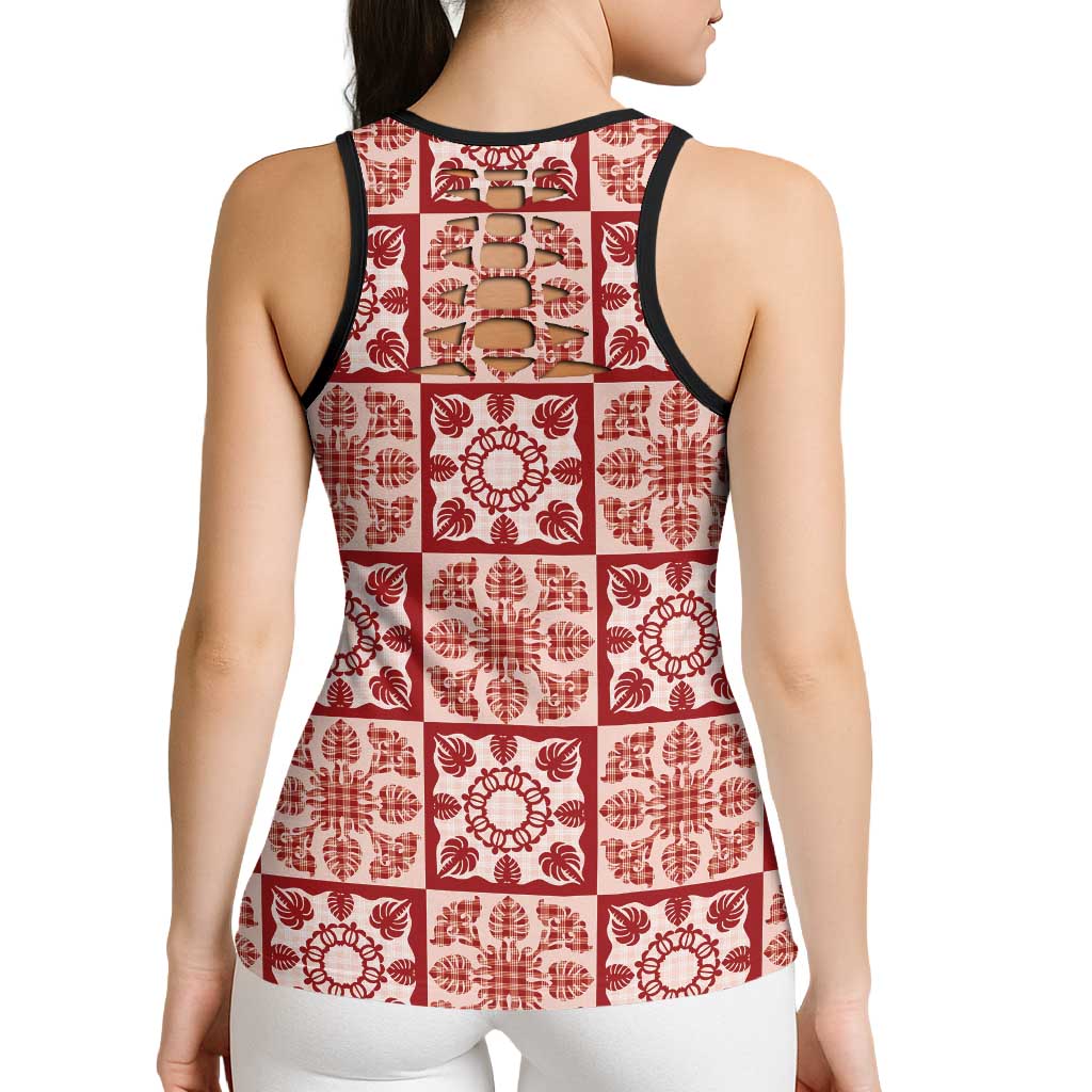 Ulaula Palaka Quilt Hawaii Hollow Tank Top Hawaiian Tropical Monstera Sea Turtle