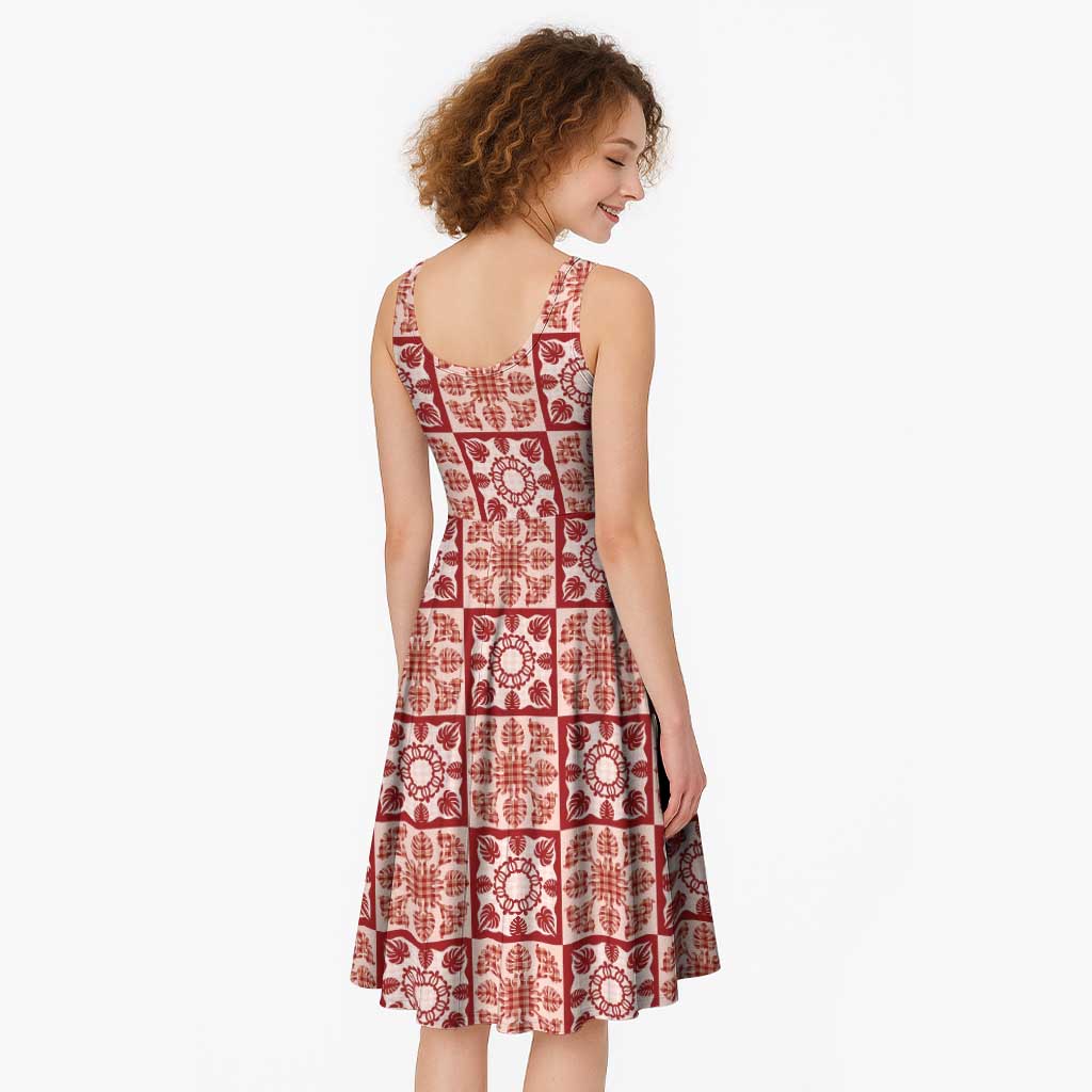 Ulaula Palaka Quilt Hawaii Midi Dress Hawaiian Tropical Monstera Sea Turtle