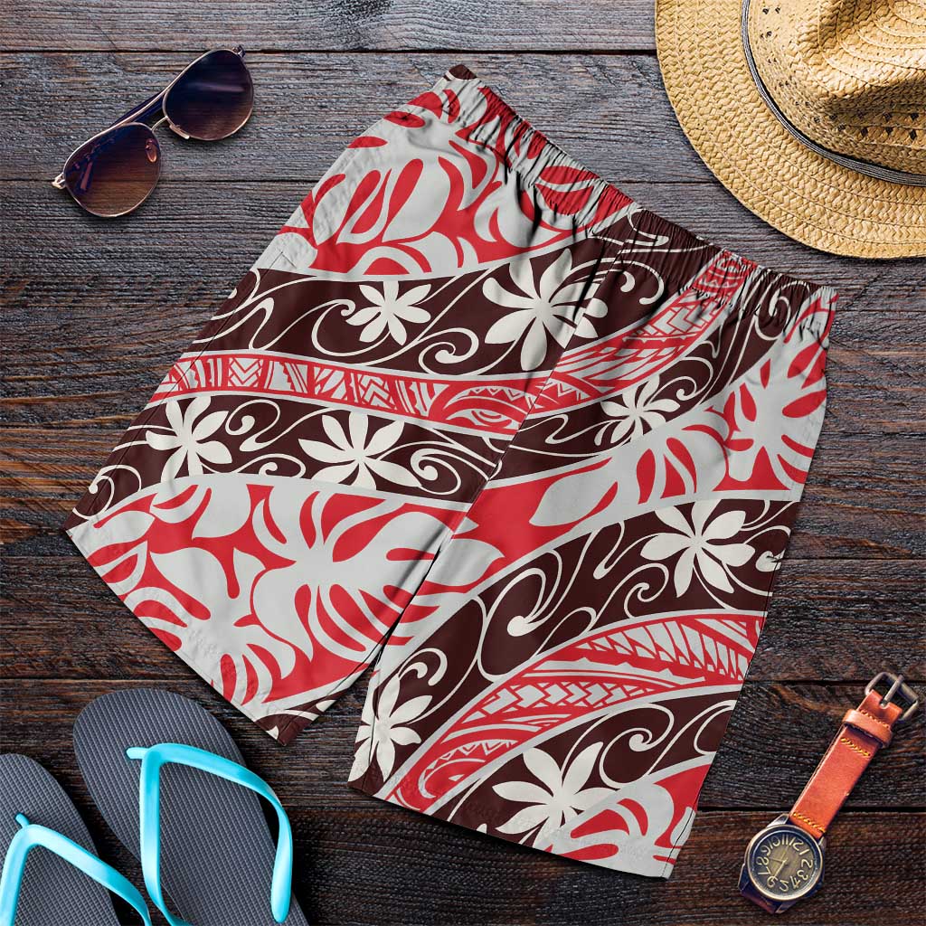 Uteute Tahiti Tiare Monstera Shorts for Men Polynesian Pattern Curve Style - Polynesian Pride