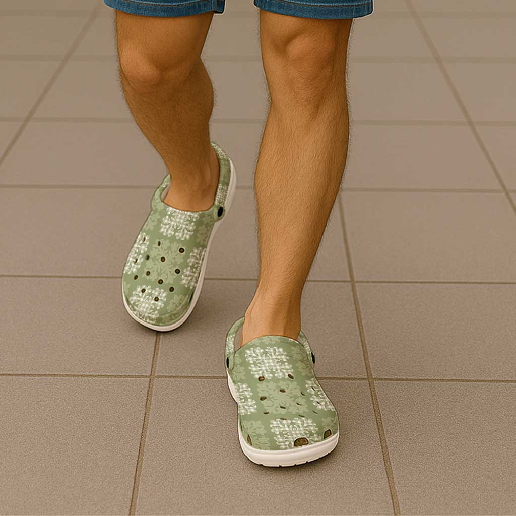 Vesuvian Green Palaka Quilt Hawaii Clogs Shoes Traditional Hawaii-plaid Pattern - Polynesian Pride
