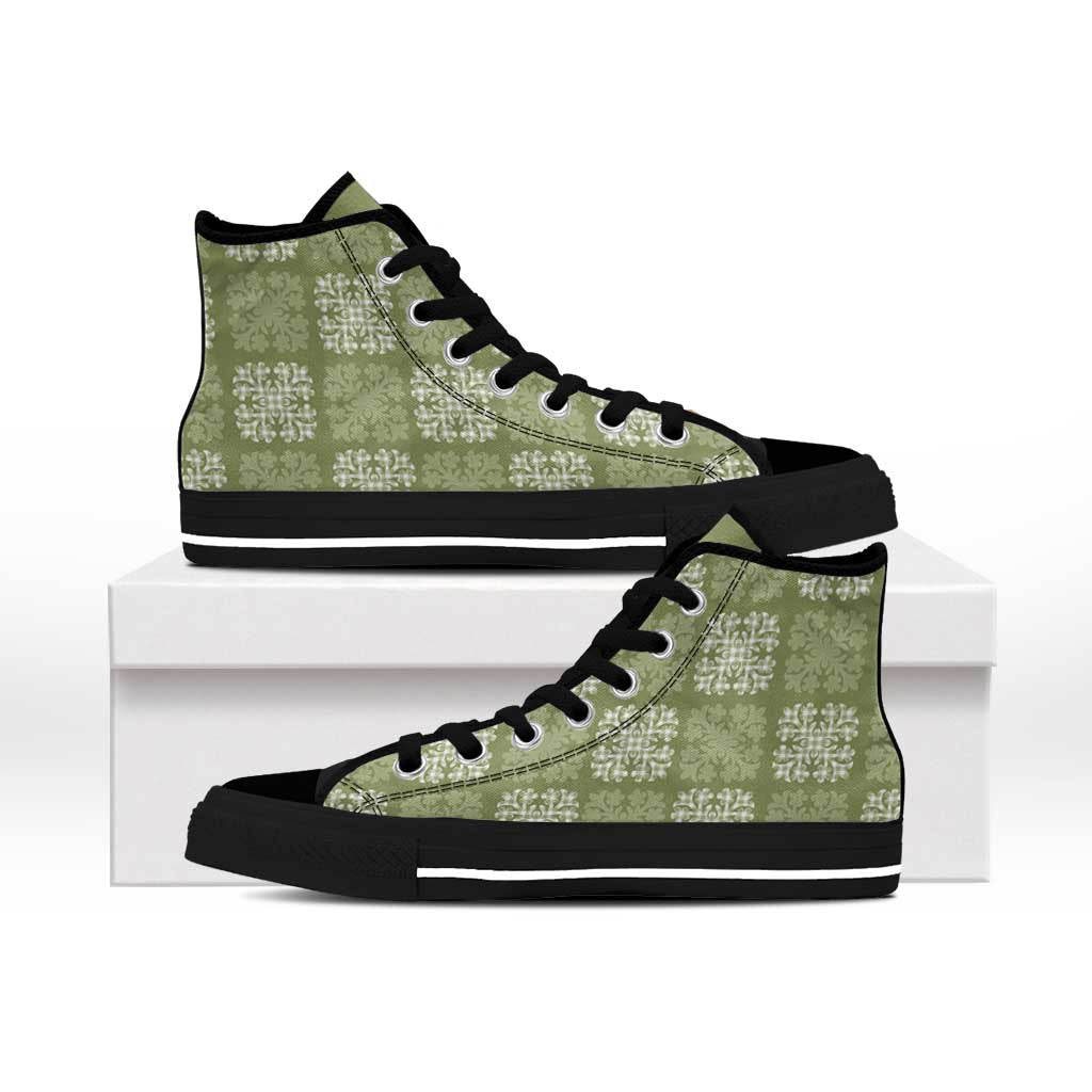 Vesuvian Green Palaka Quilt Hawaii High Top Shoes Traditional Hawaii-plaid Pattern - Polynesian Pride