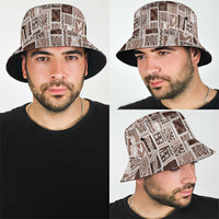 Vintage Aloha Block Quilt Bucket Hat Beige Inspired Lei Motifs - Polynesian Pride