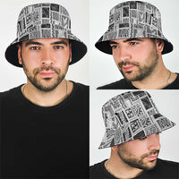 Vintage Aloha Block Quilt Bucket Hat Black Inspired Lei Motifs - Polynesian Pride