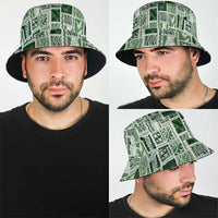 Vintage Aloha Block Quilt Bucket Hat Green Inspired Lei Motifs - Polynesian Pride