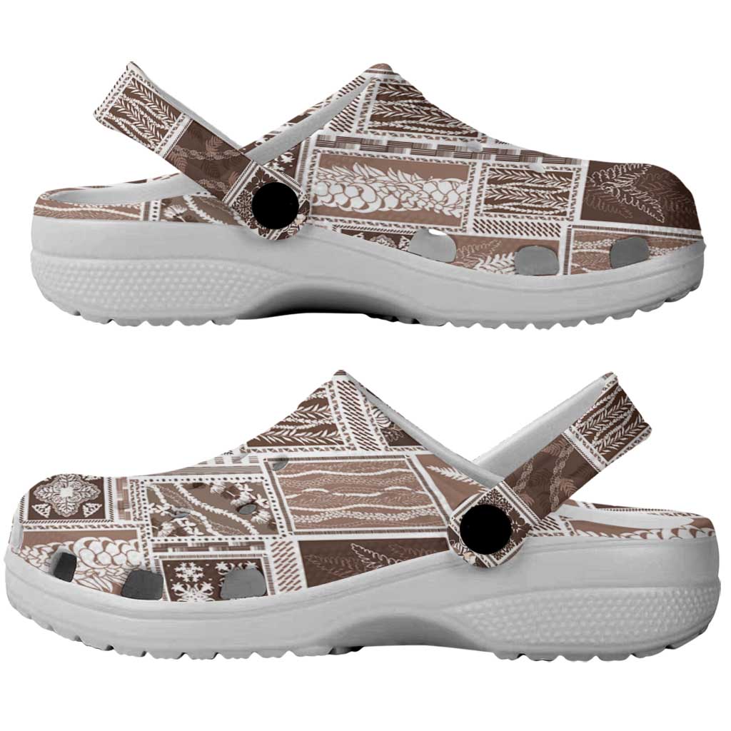 Vintage Aloha Block Quilt Clogs Shoes Beige Inspired Lei Motifs - Polynesian Pride