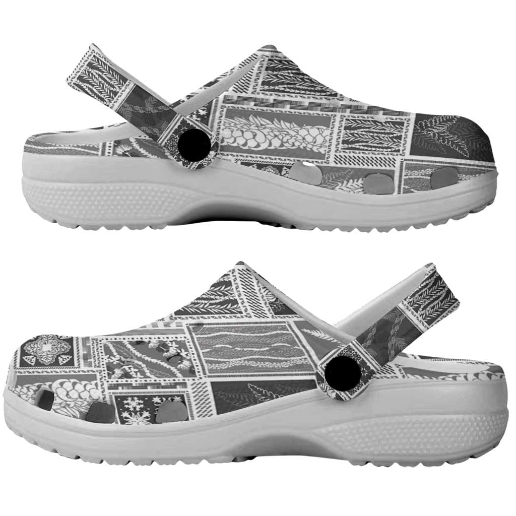 Vintage Aloha Block Quilt Clogs Shoes Black Inspired Lei Motifs - Polynesian Pride