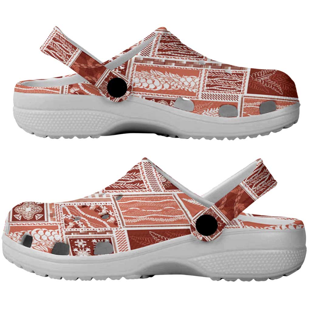 Vintage Aloha Block Quilt Clogs Shoes Red Inspired Lei Motifs - Polynesian Pride