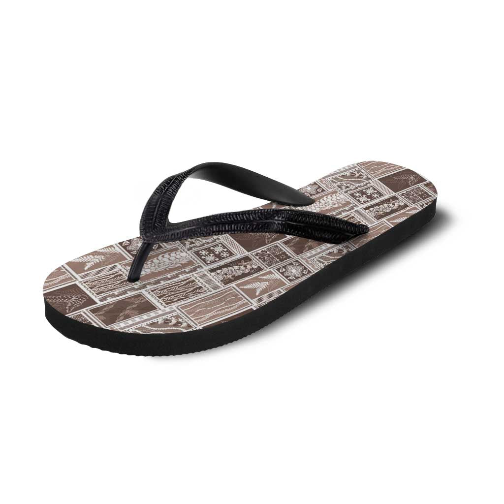 Vintage Aloha Block Quilt Flip Flops Beige Inspired Lei Motifs - Polynesian Pride